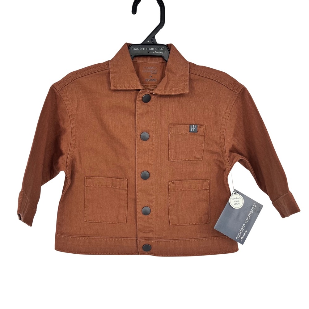 Modern Moments Chore Jacket Kids 12M Brown Herringbone Snap Button Utility